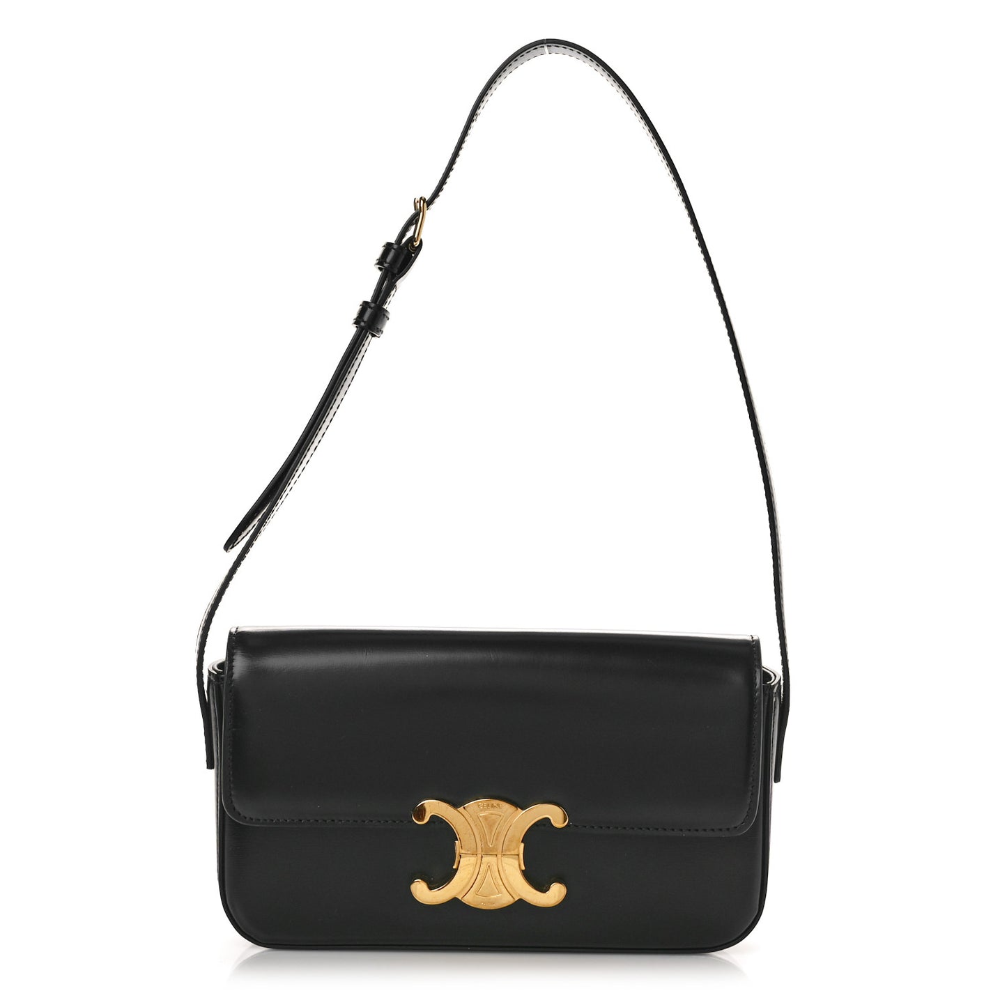 Shiny Calfskin Triomphe Shoulder Bag Black