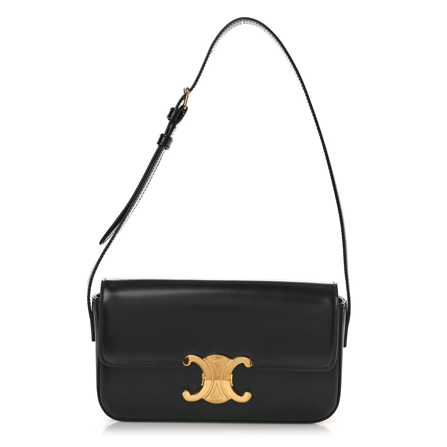 Celine Shiny Calfskin Triomphe Shoulder Bag Black 1 of 12