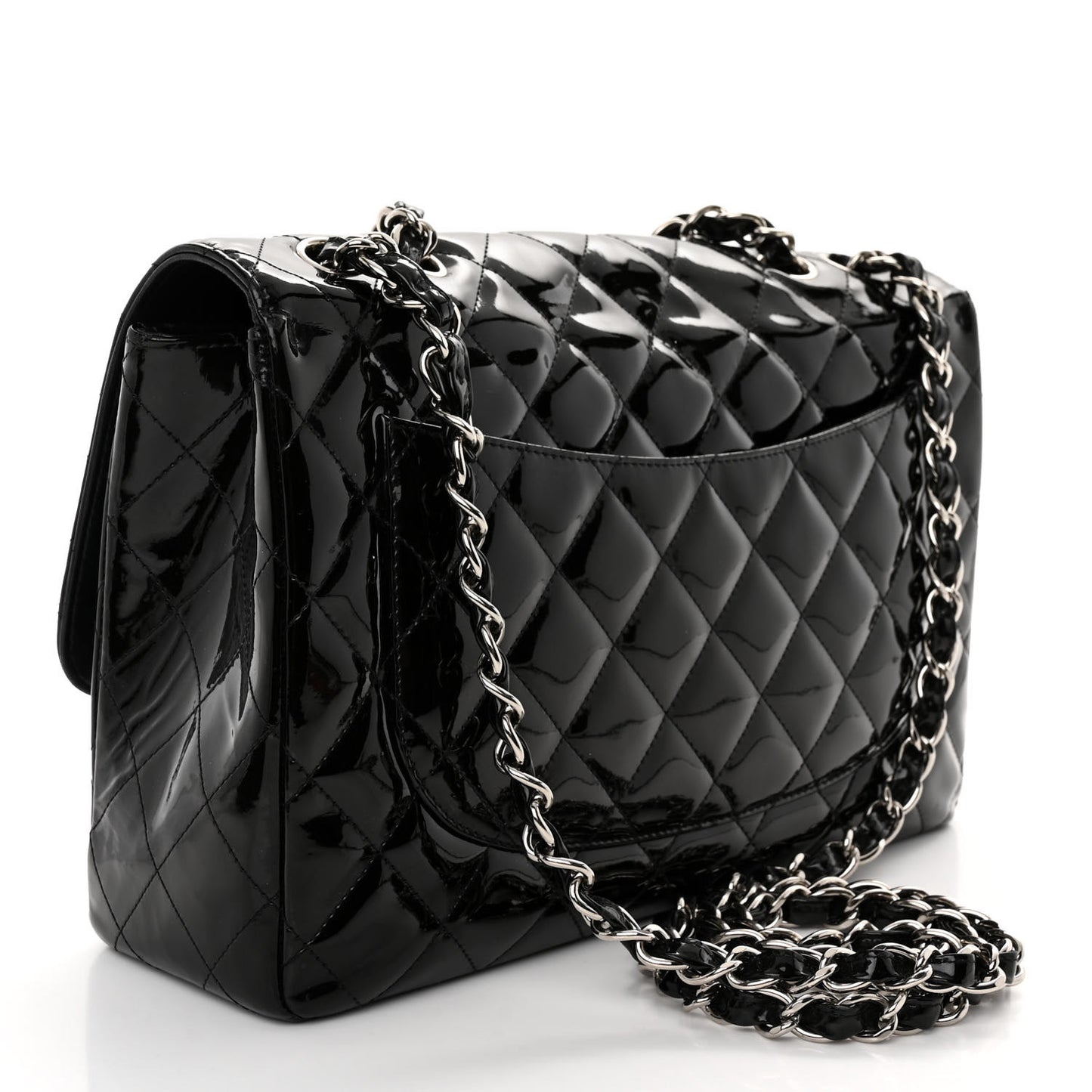 Patent Quilted Jumbo Single Flap Black