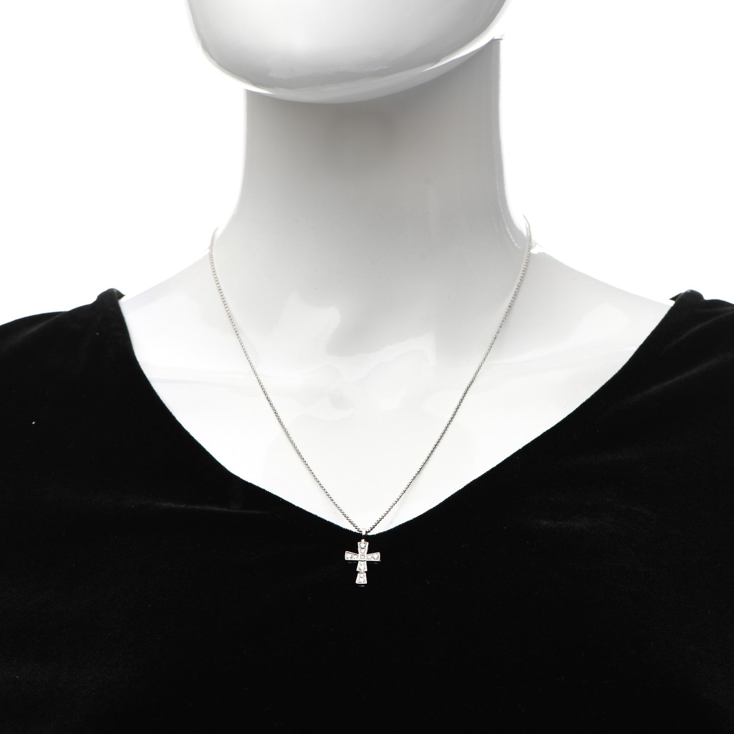 18K White Gold Diamond Croce Cross Pendant Necklace
