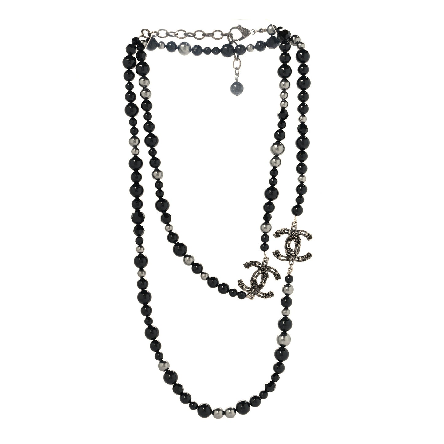 Pearl Crystal CC Camellia Necklace Ruthenium Black