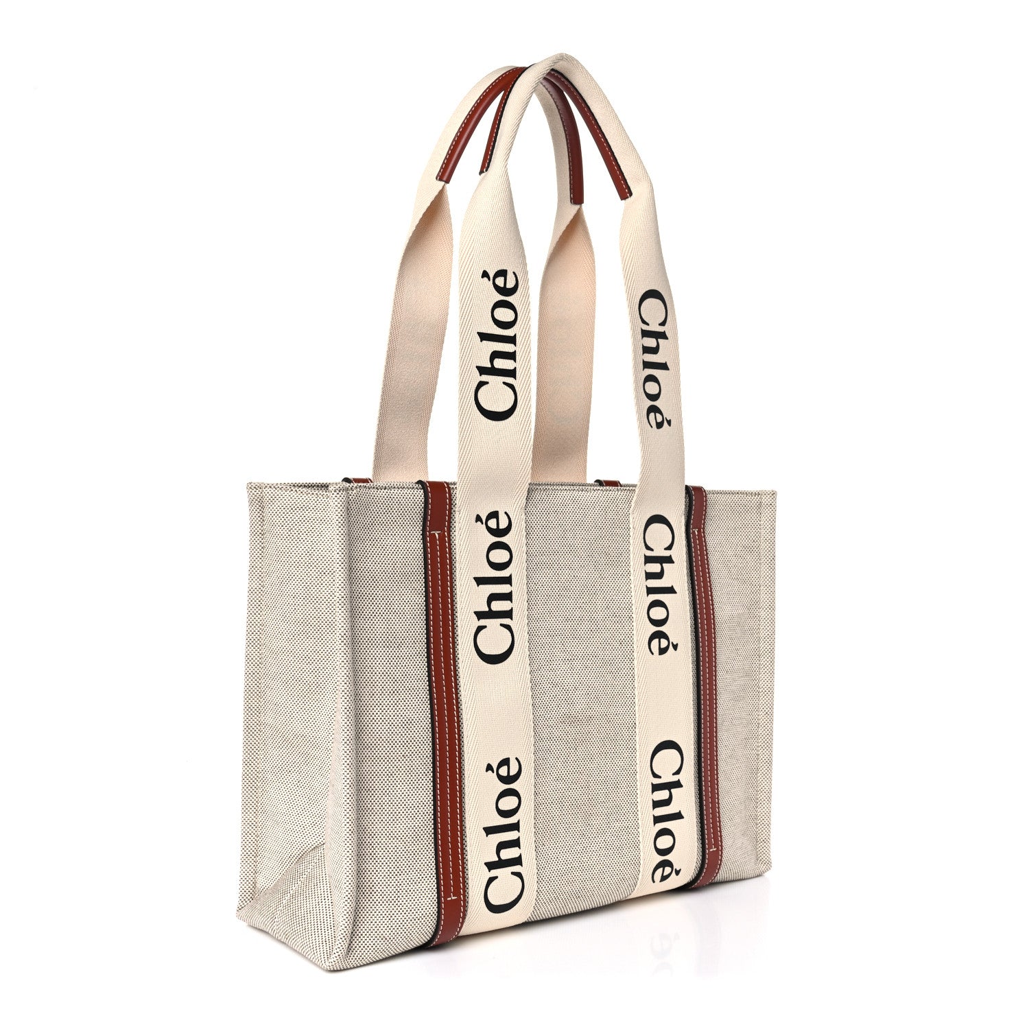 Chloe Cotton Calfskin Medium Woody Ribbon Tote White Brown 3 of 14