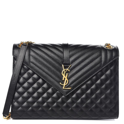 Saint Laurent Grain De Poudre Textured Mixed Matelasse Large Triquilt Monogram Satchel Black 1 of 9