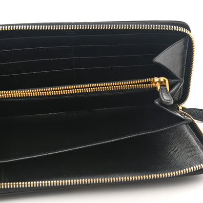 Prada Saffiano Metal Large Zip Around Travel Wallet Black 5 of 12