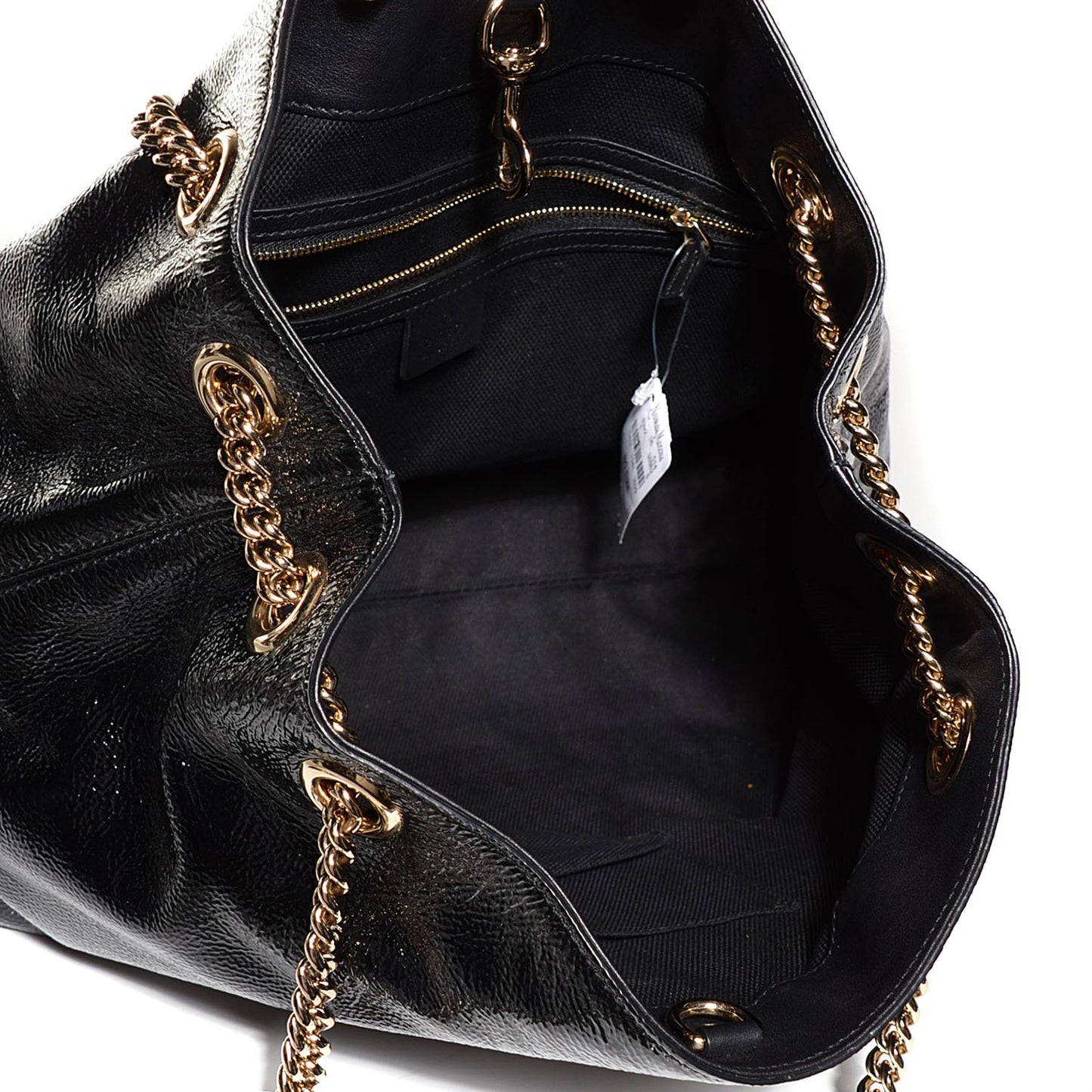 Patent Medium Soho Chain Shoulder Bag Black