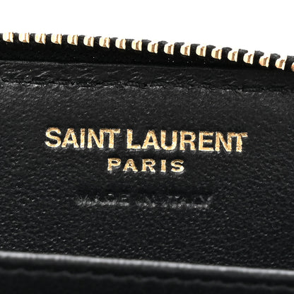 Saint Laurent Lambskin Matelasse Chevron Monogram Cassandre Compact Zip Around Card Wallet Black 6 of 7