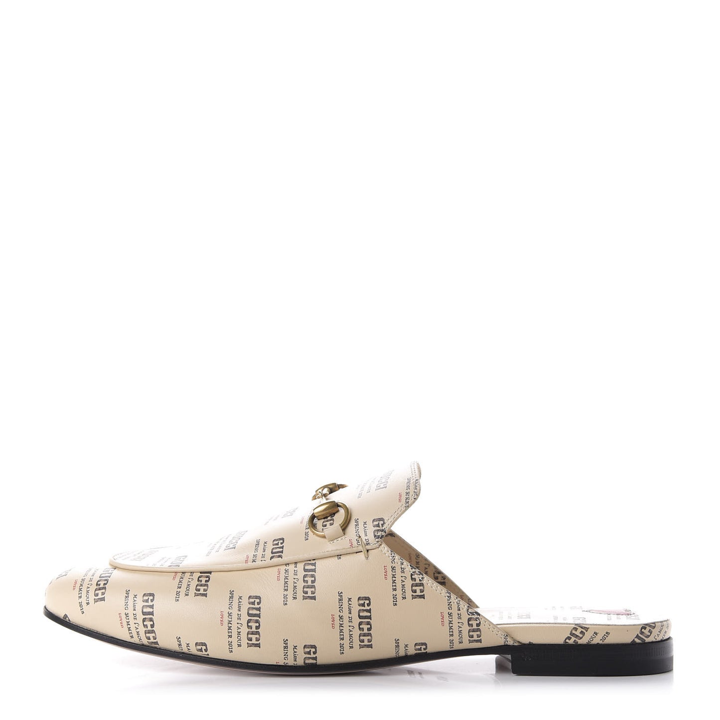 Calfskin Stamp Print Womens Princetown Slippers 40.5 Soy Black