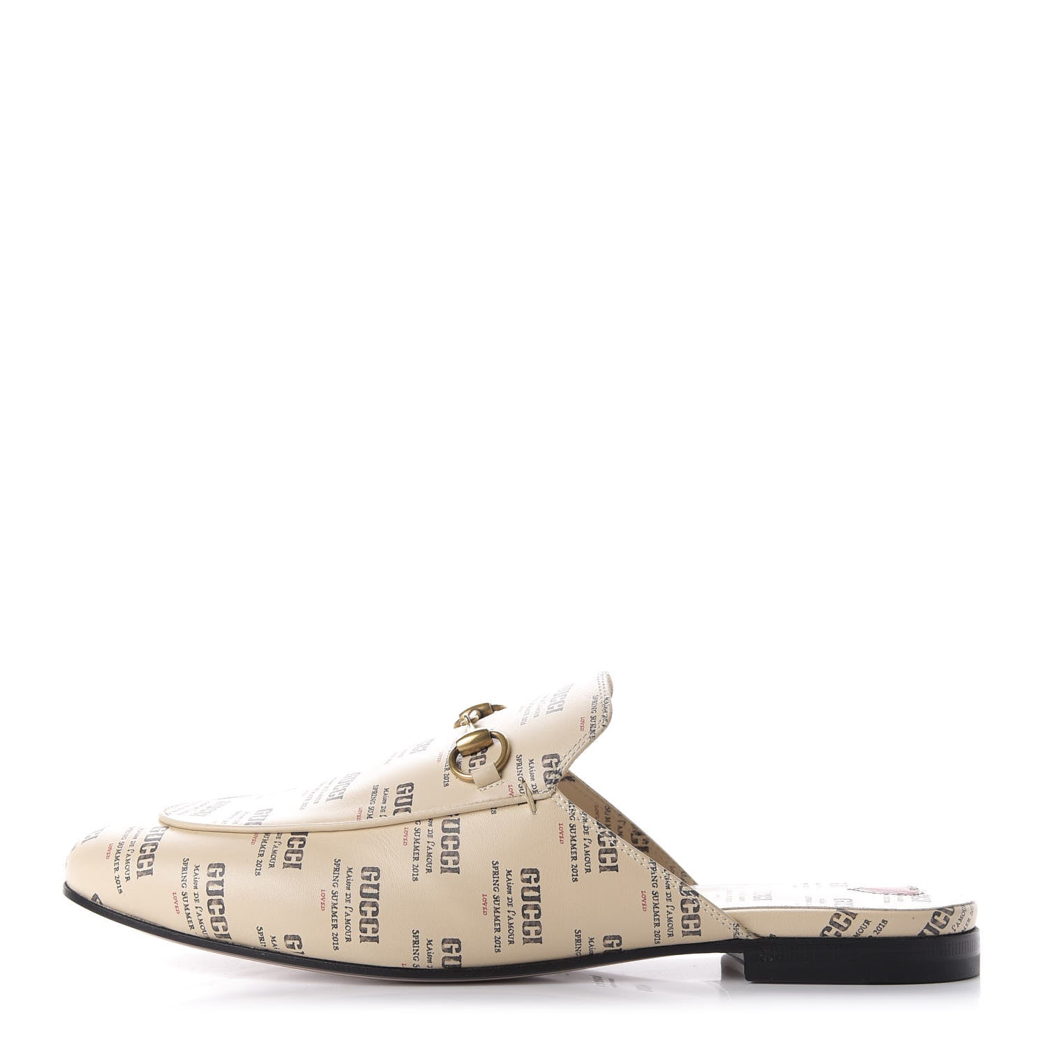 Gucci Calfskin Stamp Print Womens Princetown Slippers 40.5 Soy Black 1 of 8