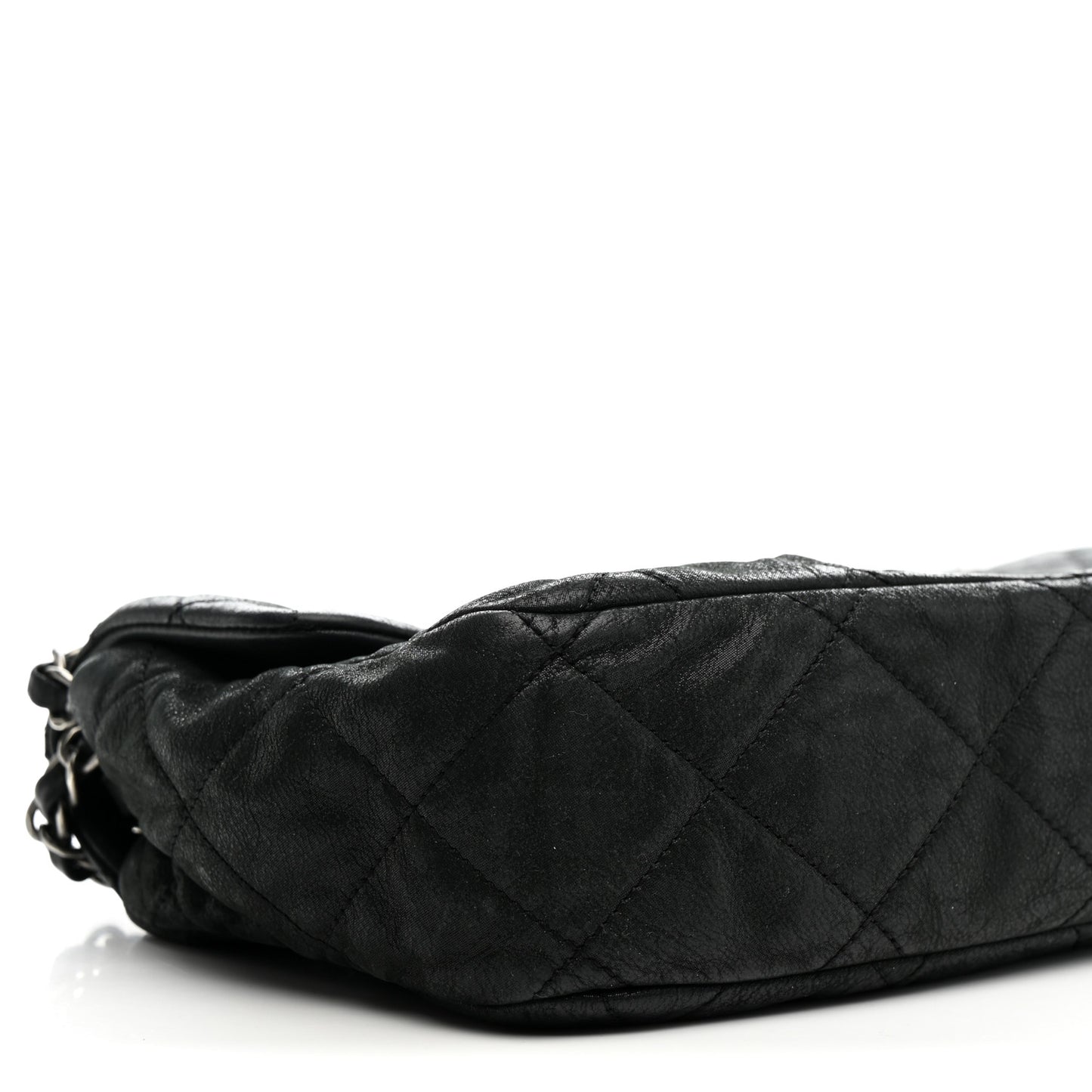 Iridescent Calfskin Quilted East West Flap Black