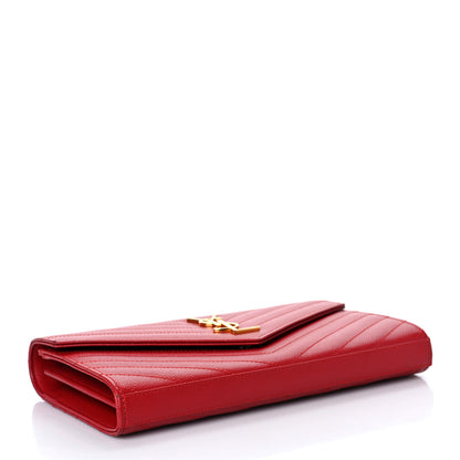 Saint Laurent Grain De Poudre Matelasse Chevron Monogram Chain Wallet Red 3 of 10