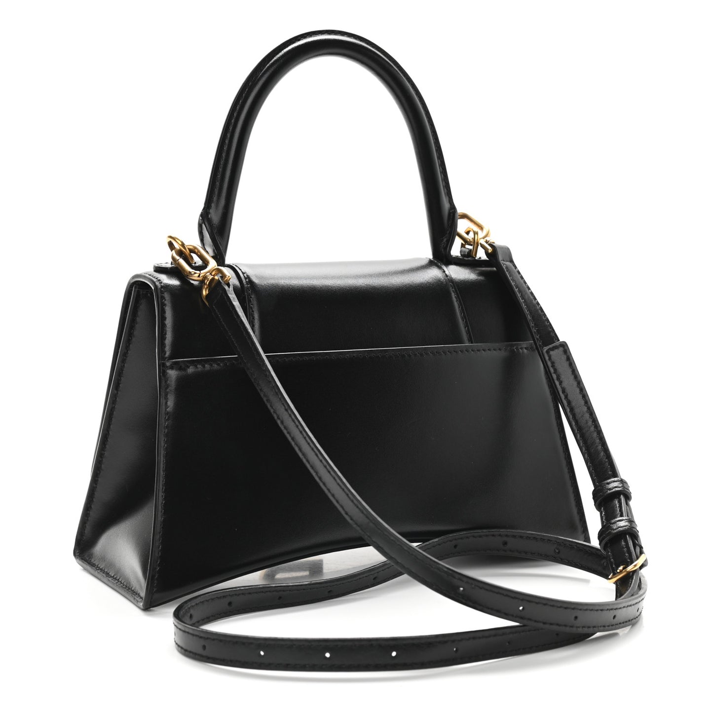 Shiny Box Calfskin Small Hourglass Top Handle Bag Black