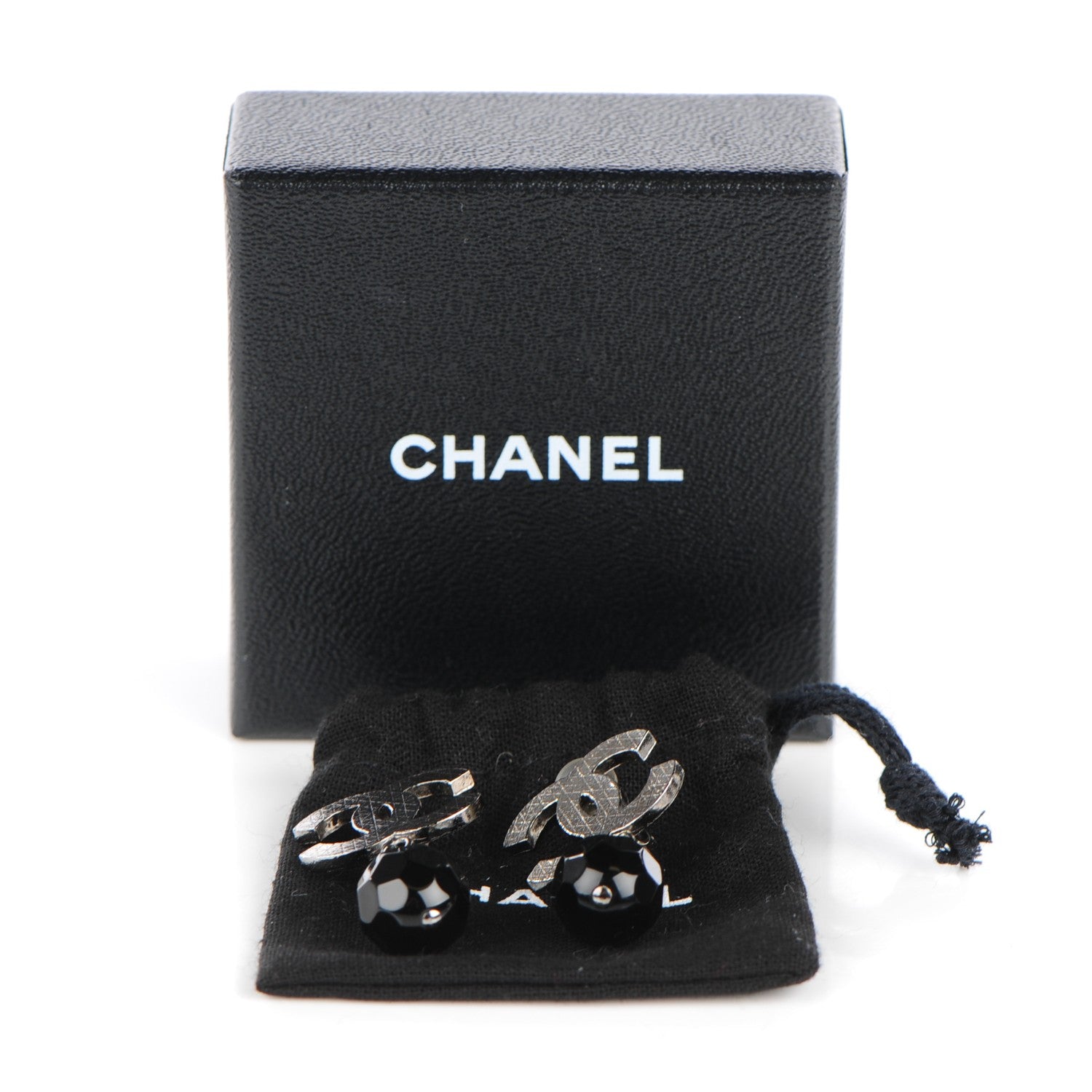 Chanel Ruthenium CC Bead Drop Clip On Earrings Black 5 of 5