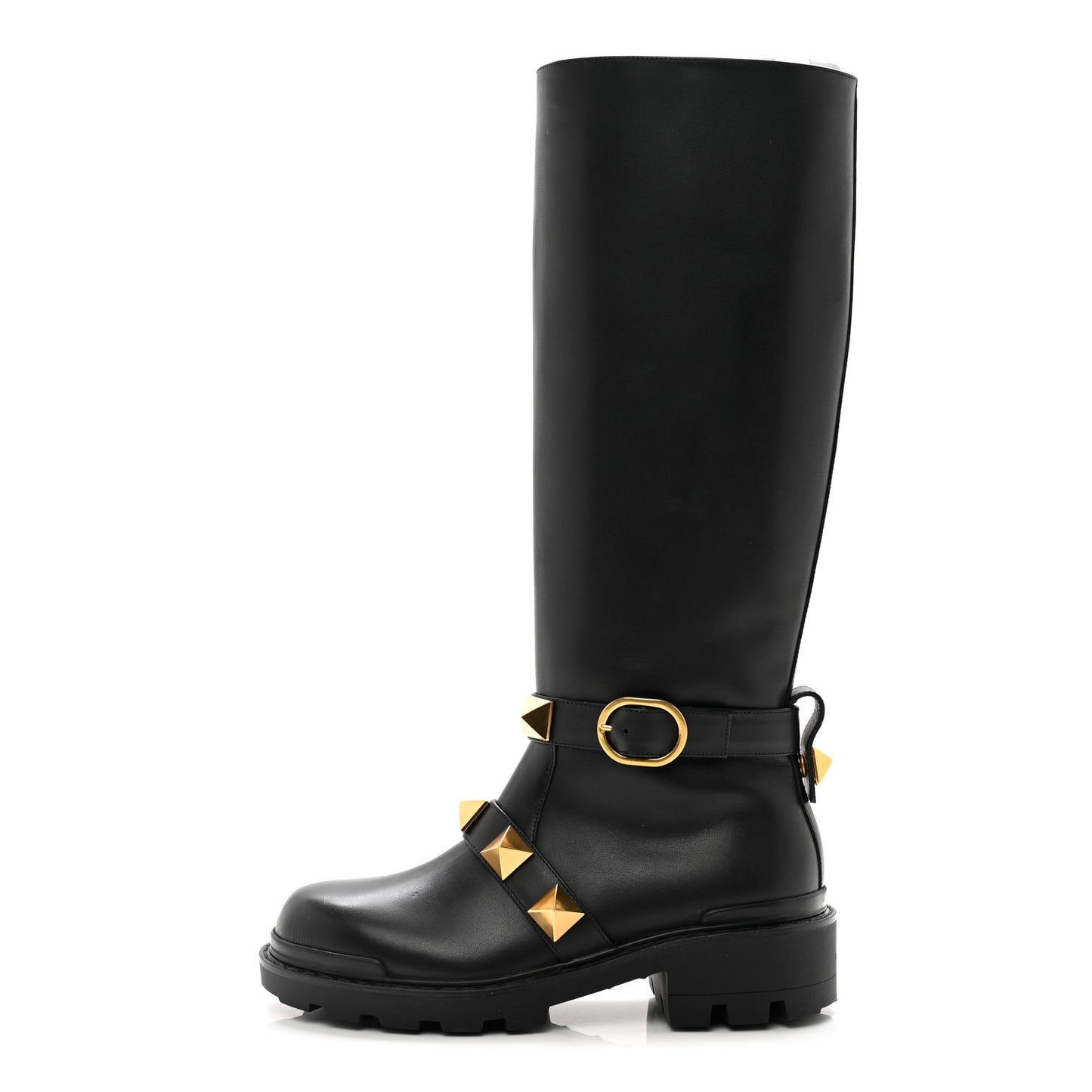 Calfskin Roman Stud Knee High Boots 36 Black
