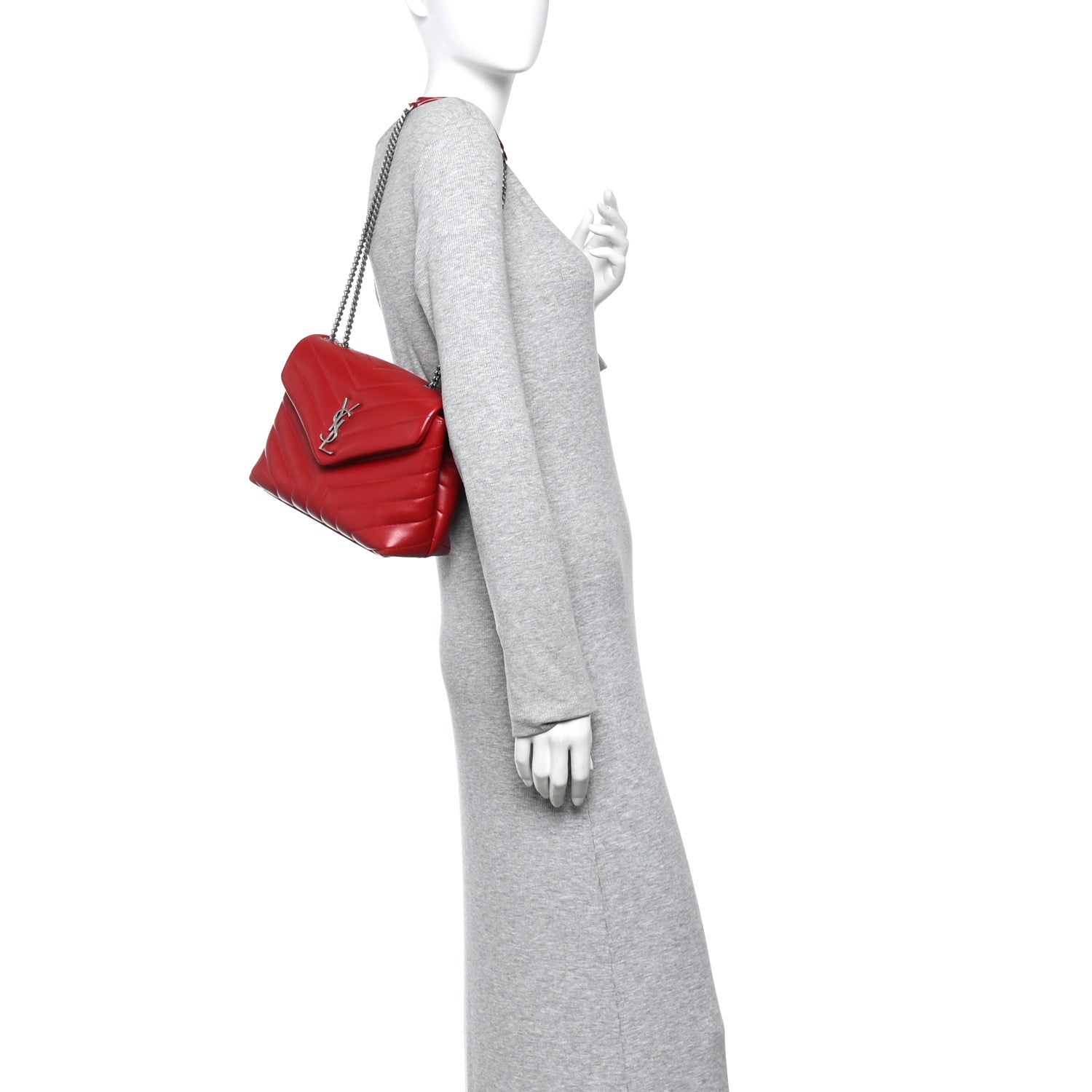 Saint Laurent Calfskin Y Quilted Monogram Small Loulou Chain Satchel Red 2 of 10