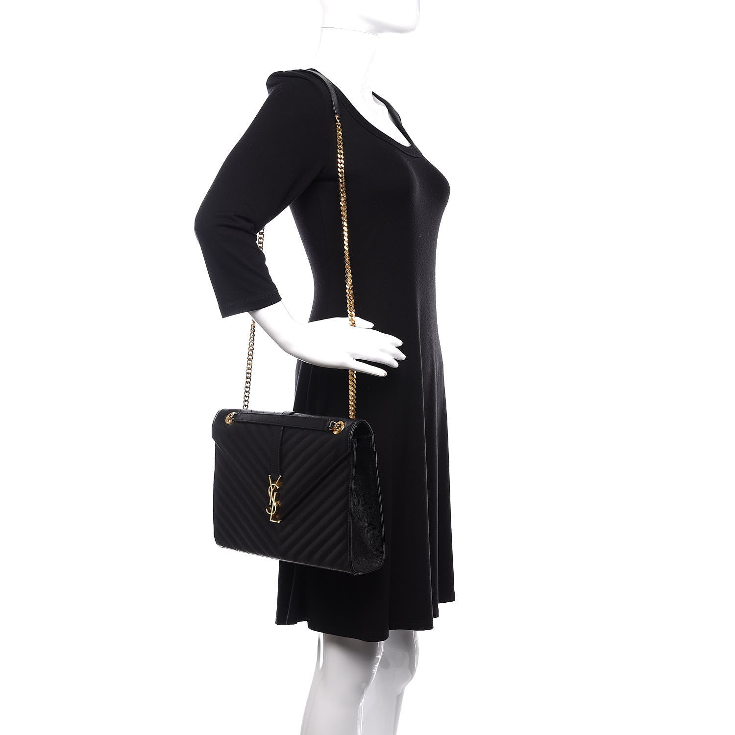Saint Laurent Grain De Poudre Matelasse Chevron Large Monogram Satchel Black 2 of 11