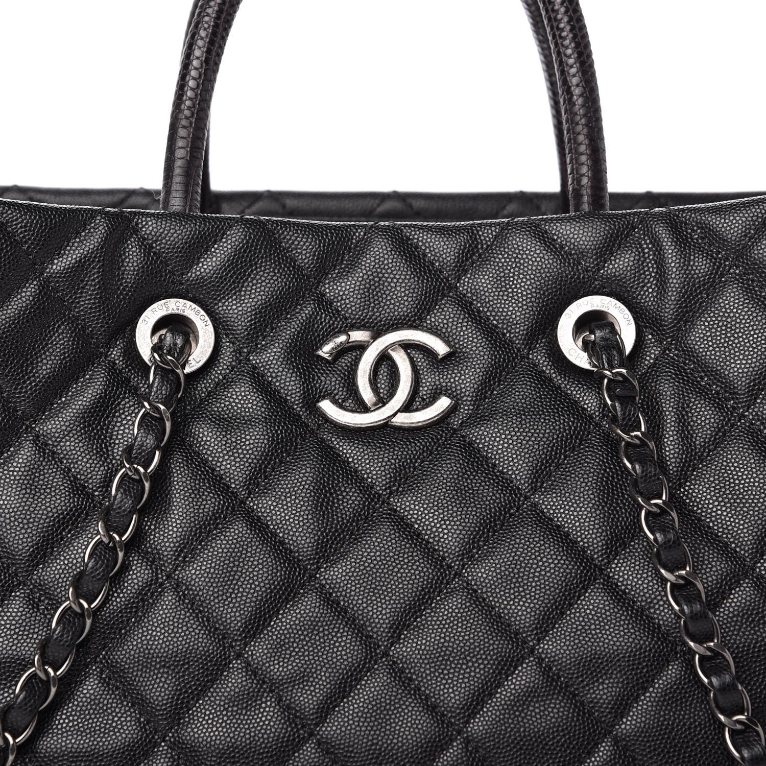 Chanel Caviar Lizard Quilted Large Coco Handle Shopping Tote Black 10 of 10