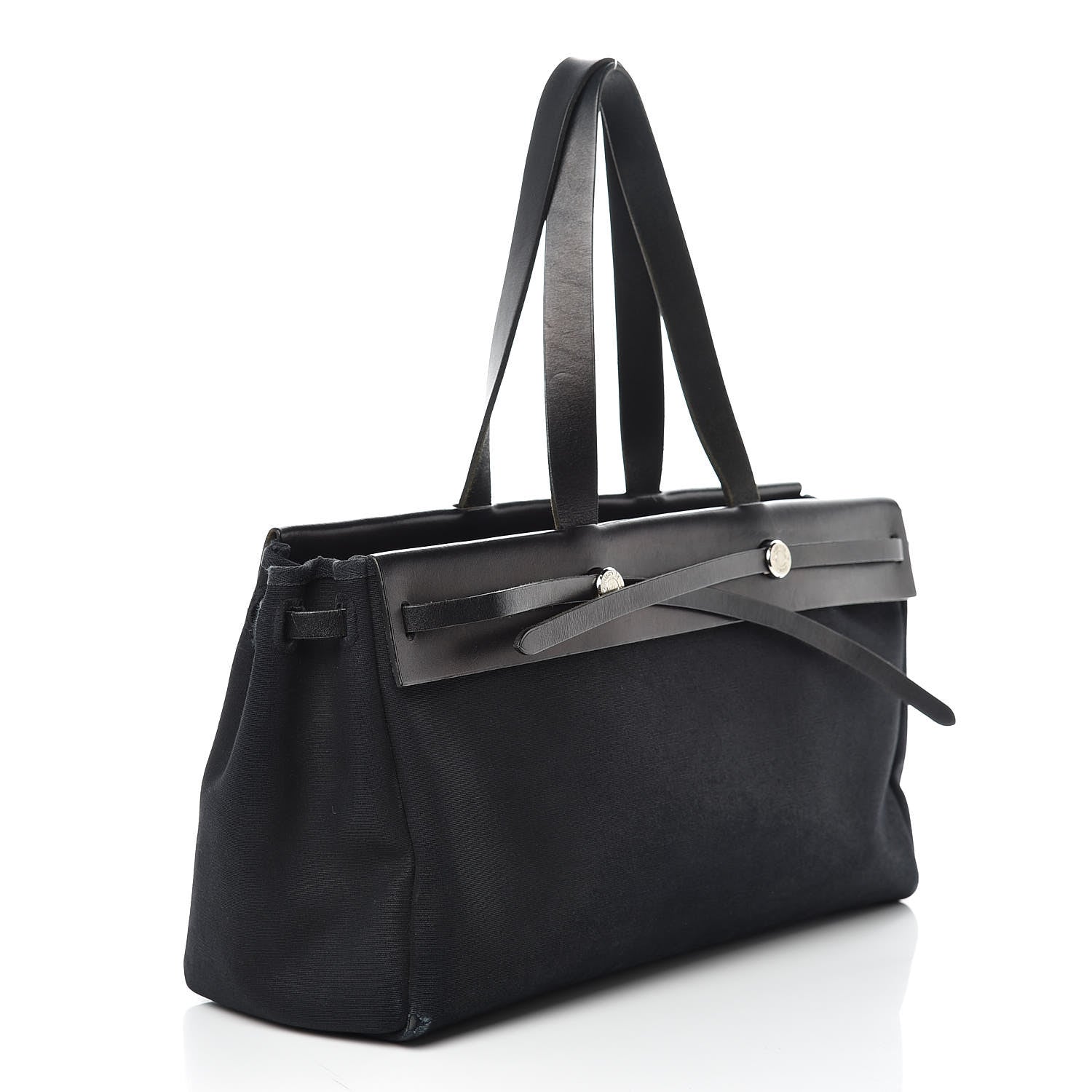 Hermes Toile Calfskin Herbag Cabas MM Black 4 of 16