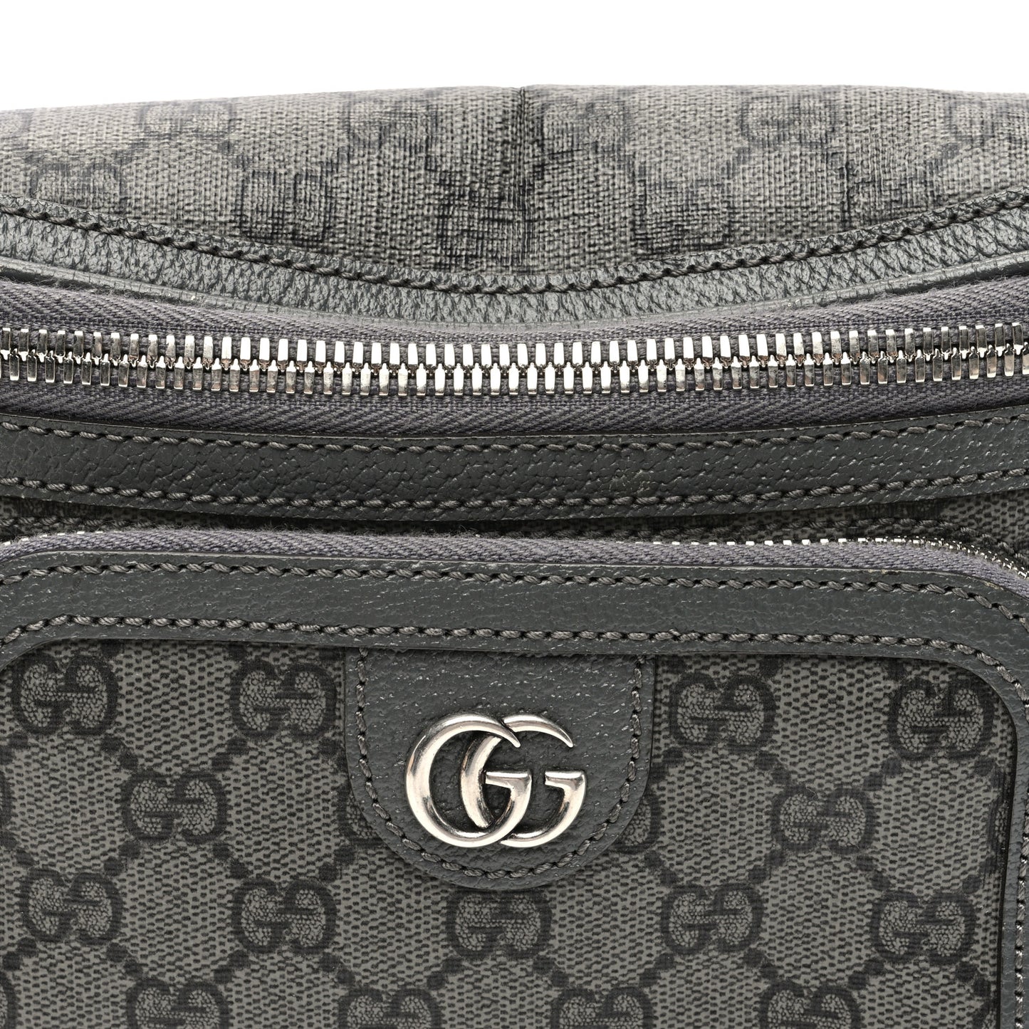 GG Supreme Monogram Textured Dollar Calfskin Ophidia Belt Bag Grey Black Graphite Grey