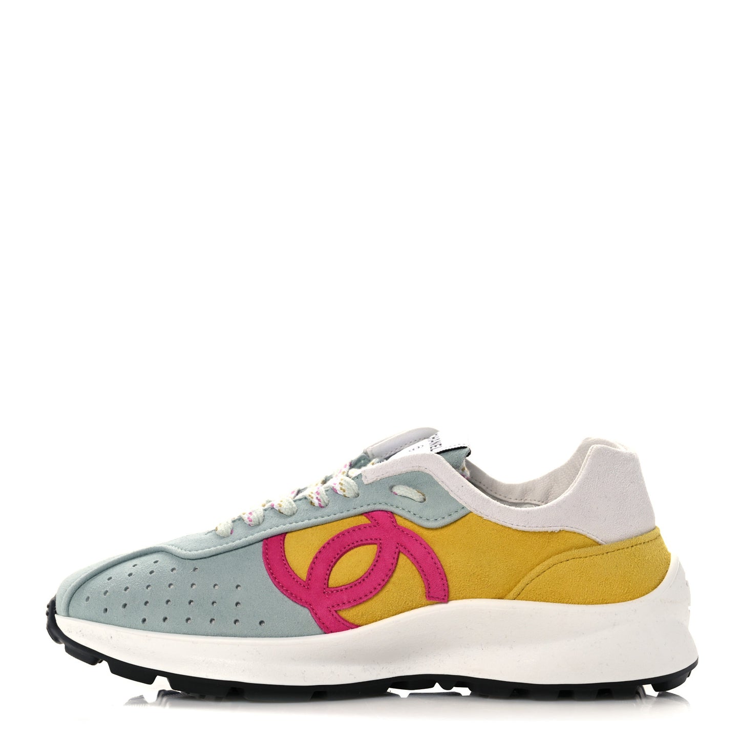 Fabric Suede Kidskin CC Sneakers 38.5 Light Turquoise Fuchsia Yellow