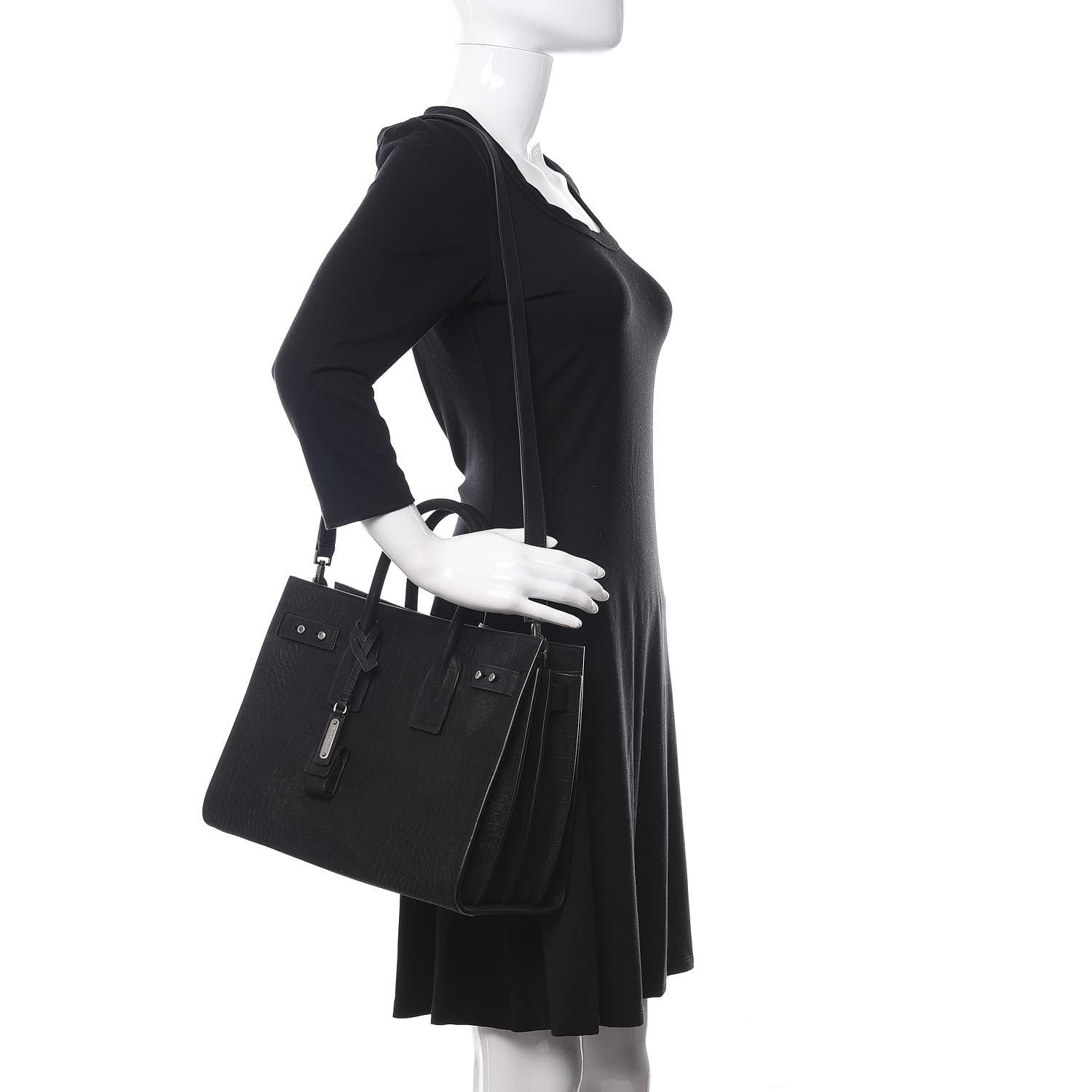 Saint Laurent Crocodile Embossed Suede Small Supple Sac de Jour Black 2 of 8