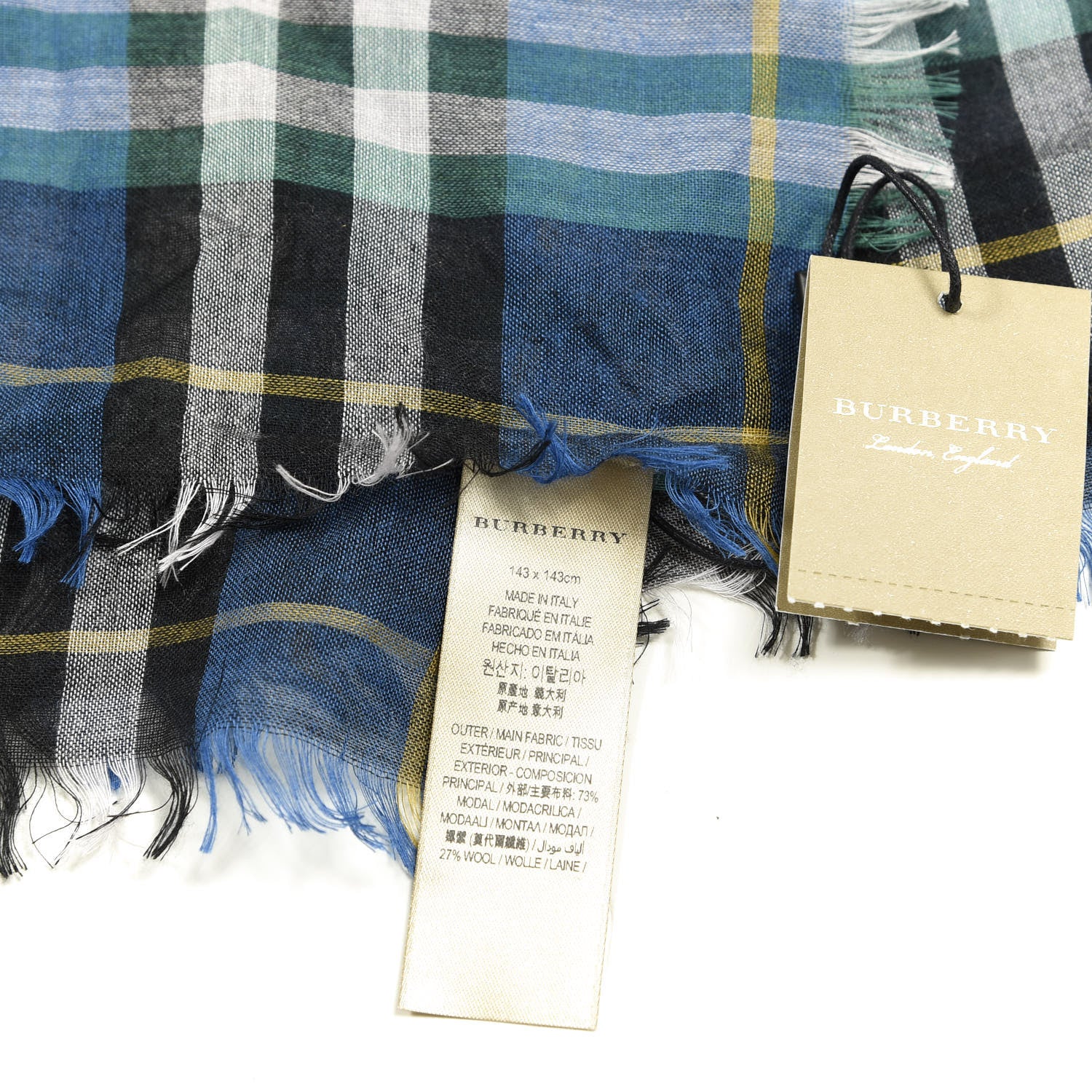 Burberry Modal Wool Vintage Check Square Scarf Blue 3 of 3