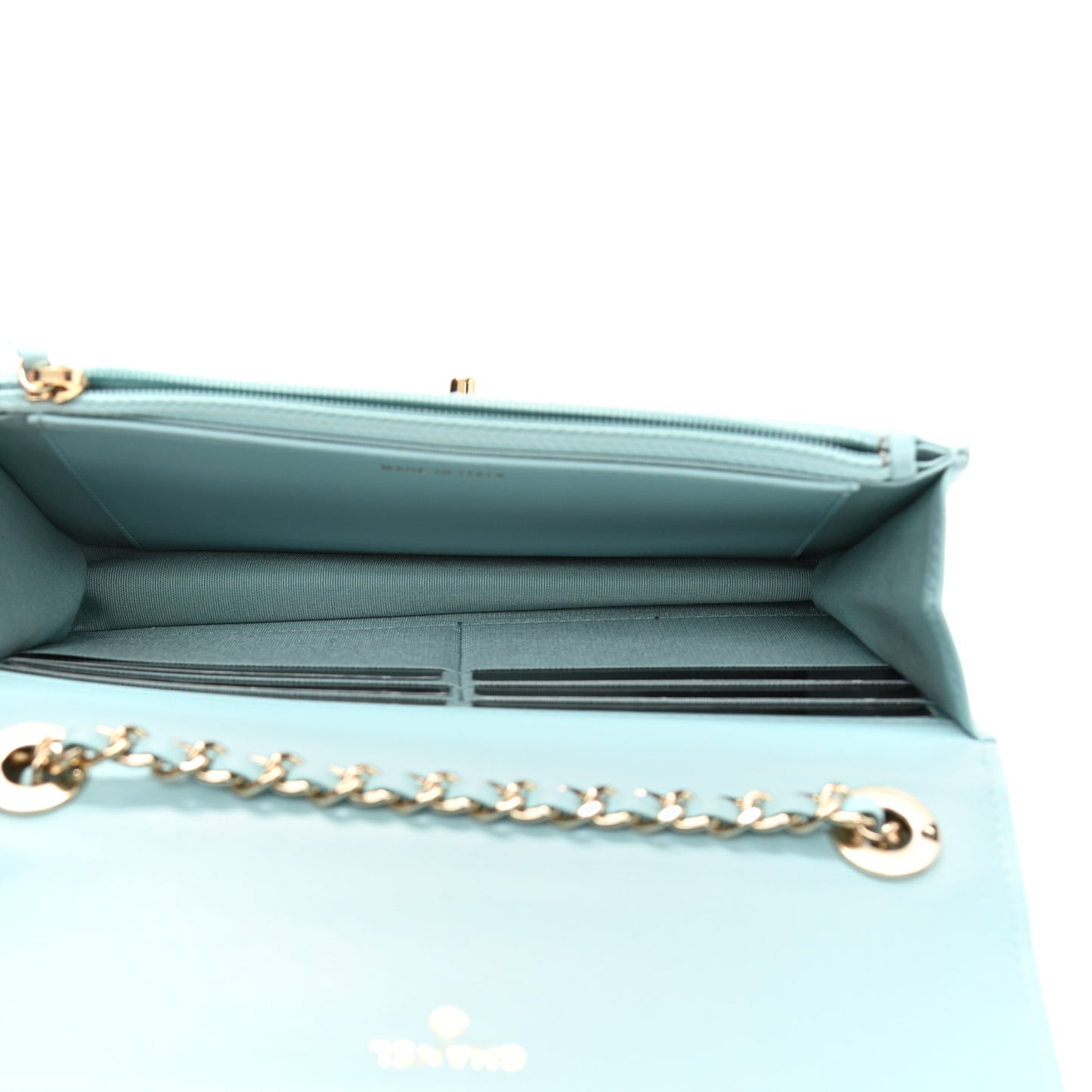 Lambskin Quilted Trendy CC Wallet On Chain WOC Light Blue