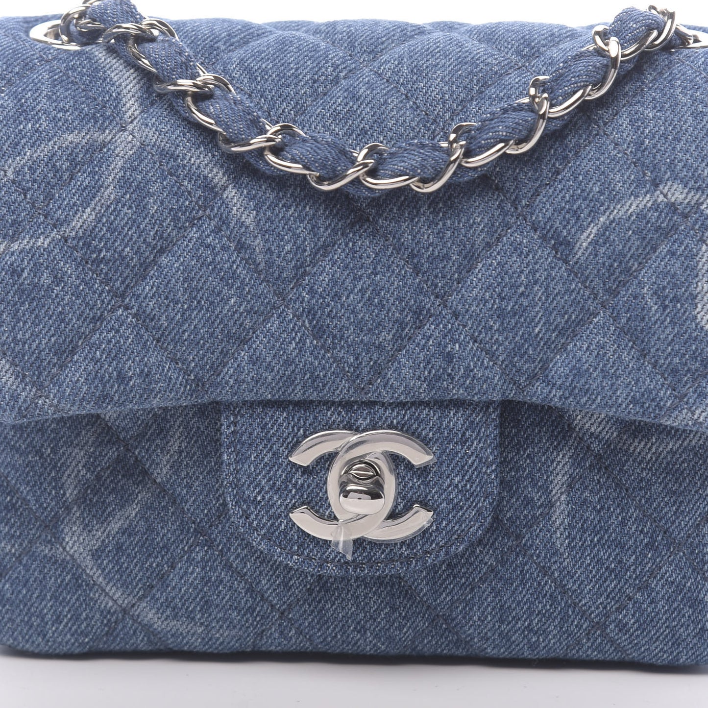 Denim CC Quilted Mini Square Flap Blue