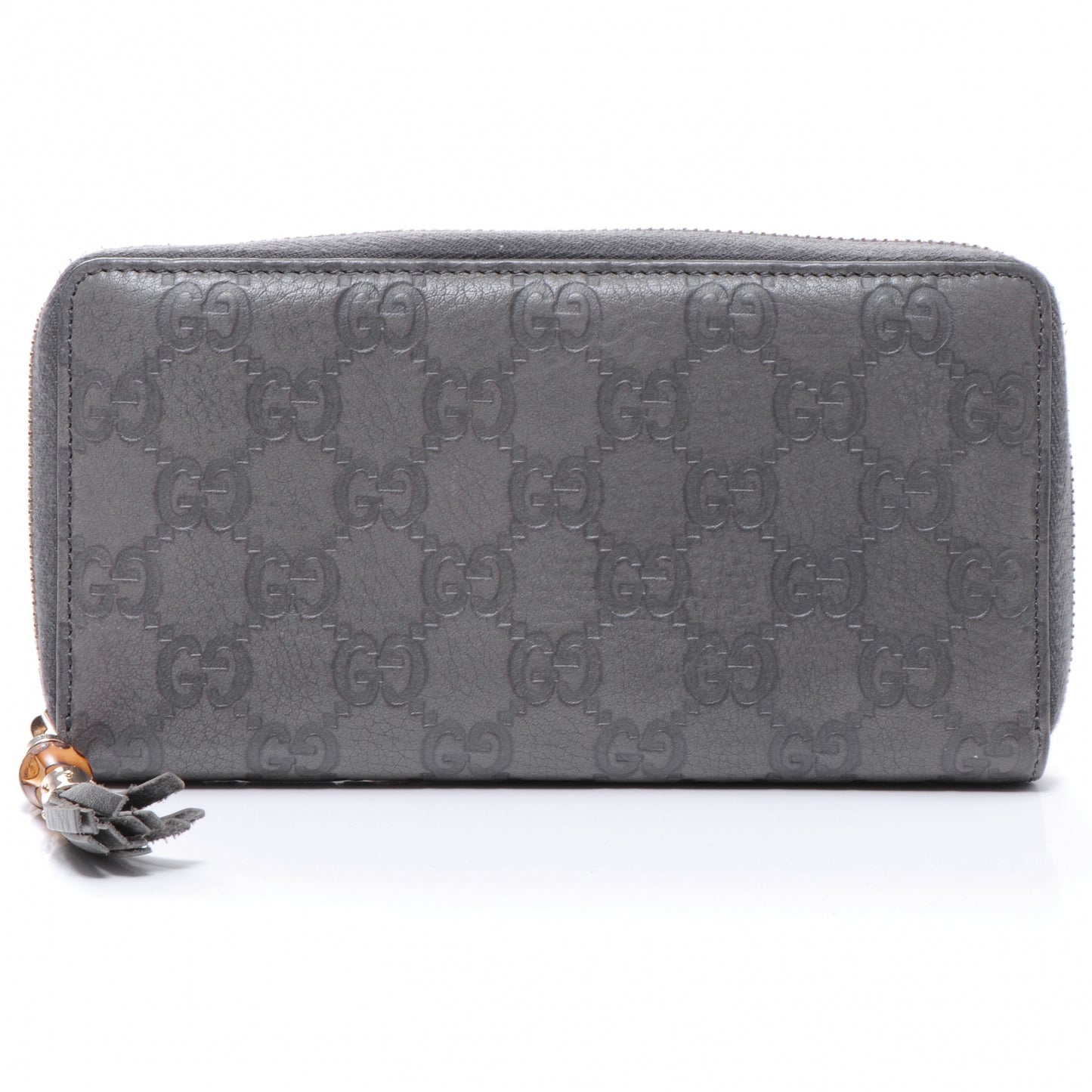 Guccissima Bamboo Tassel Zip Around Wallet Grey