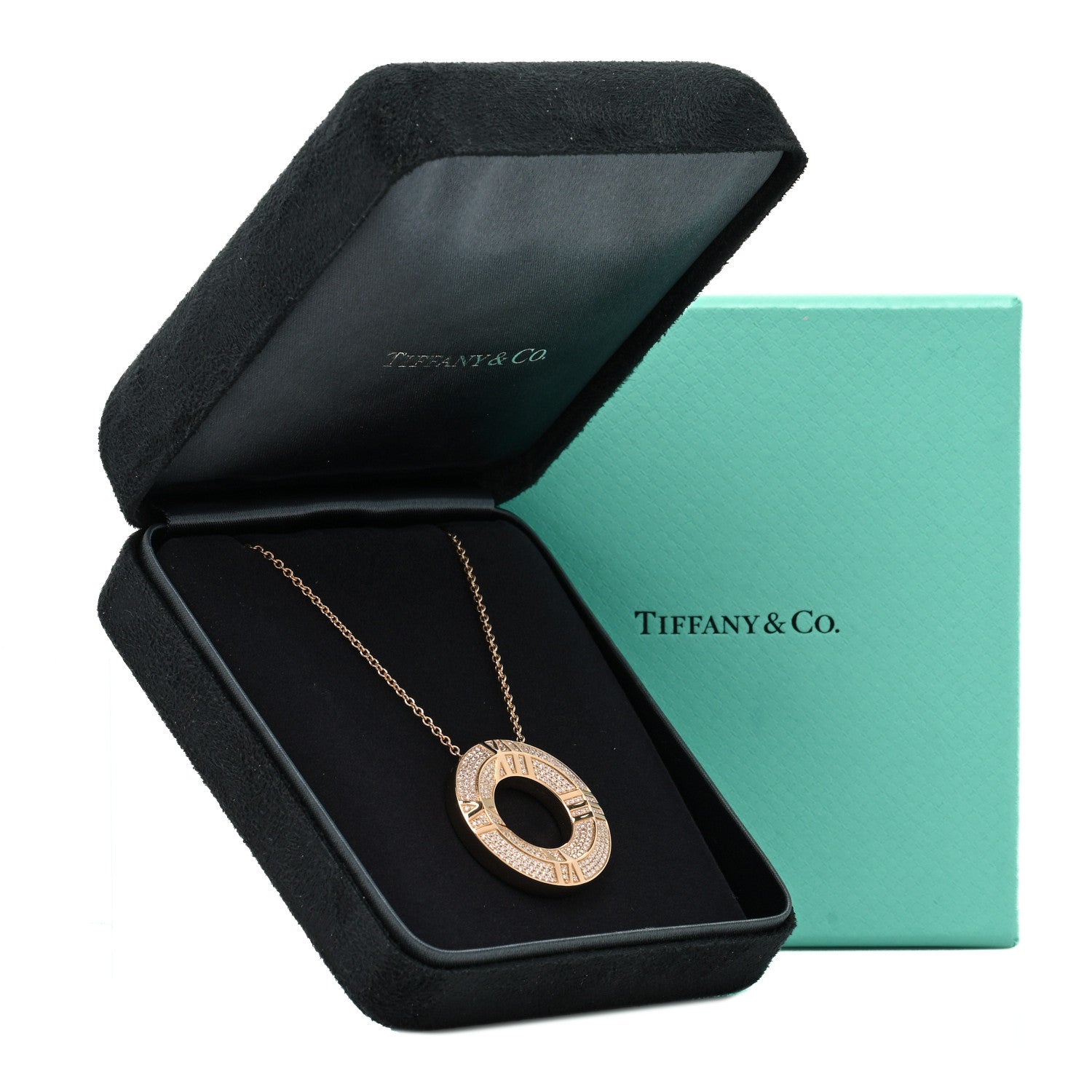 Tiffany 18K Rose Gold Diamond X Closed Circle Pendant Necklace 6 of 6