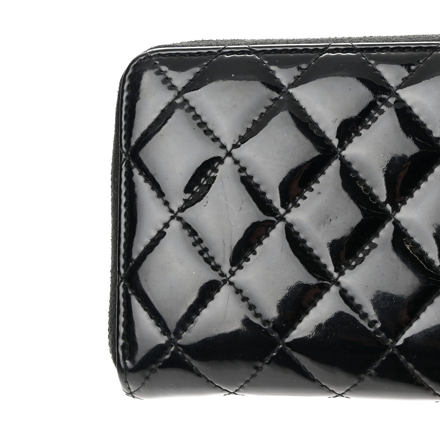 Patent Quilted Zip Around Wallet Black