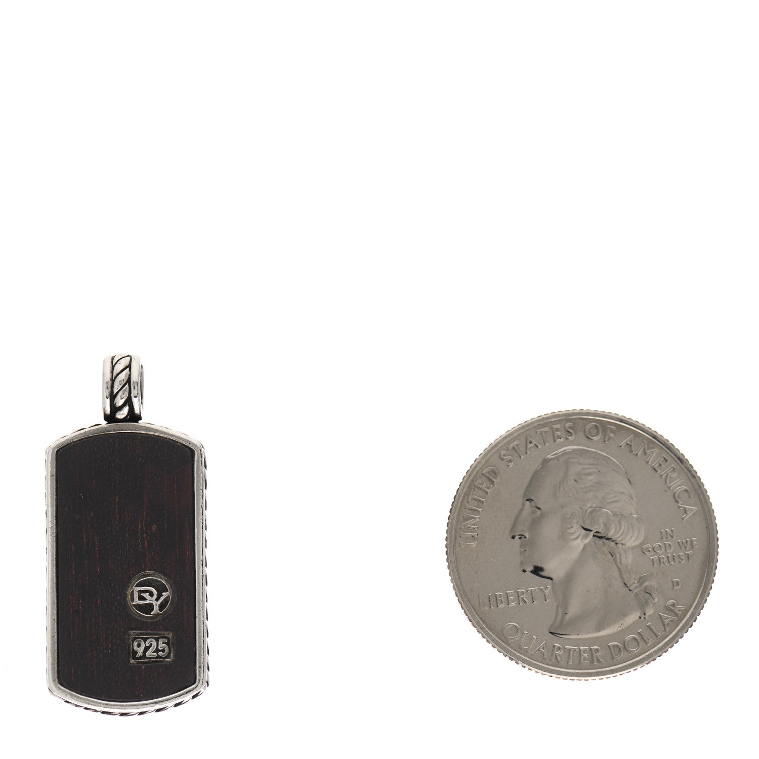 David Yurman Sterling Silver Wood Dog Tag Charm 2 of 3