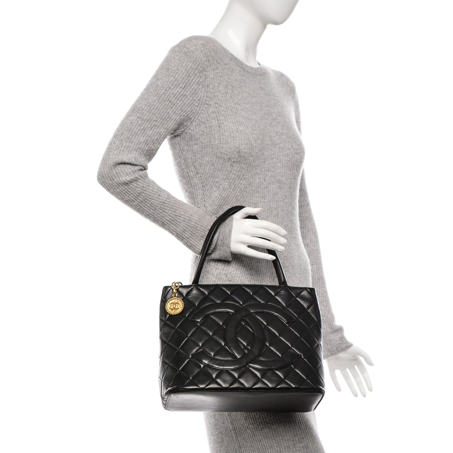 Lambskin Quilted Medallion Tote Black