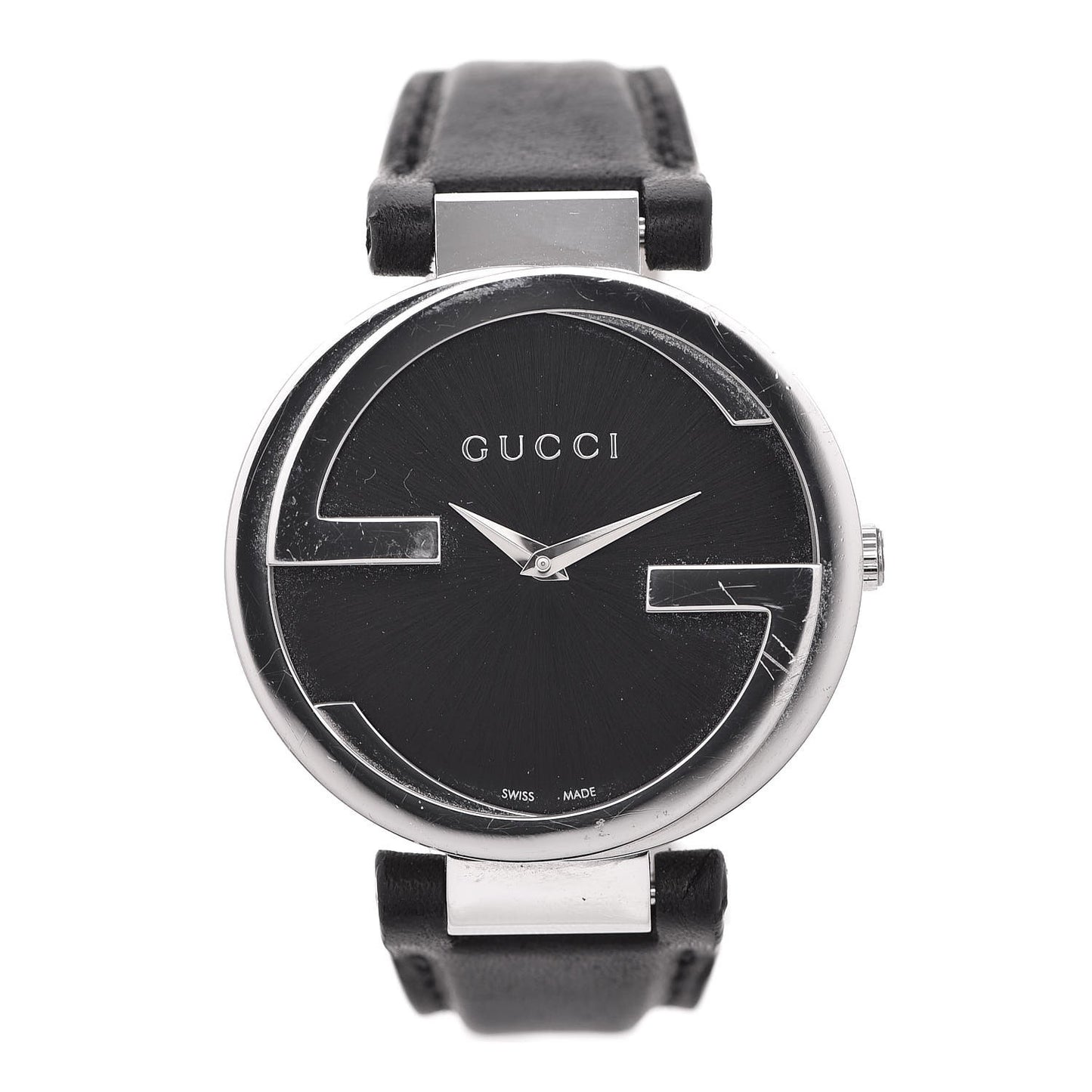 Stainless Steel Calfskin 37mm Interlocking G Quartz Watch Black