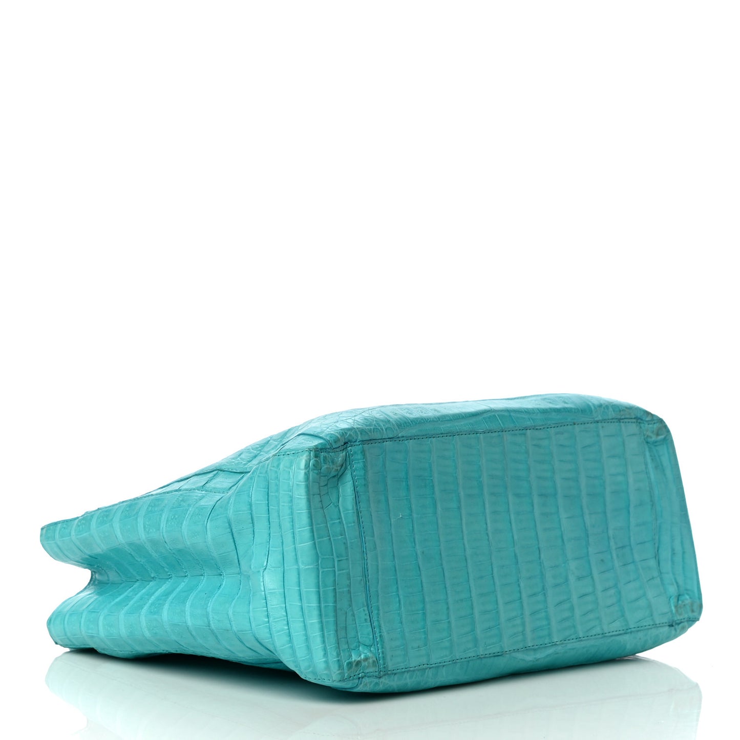 Glossy Crocodile Chain Tote Turquoise