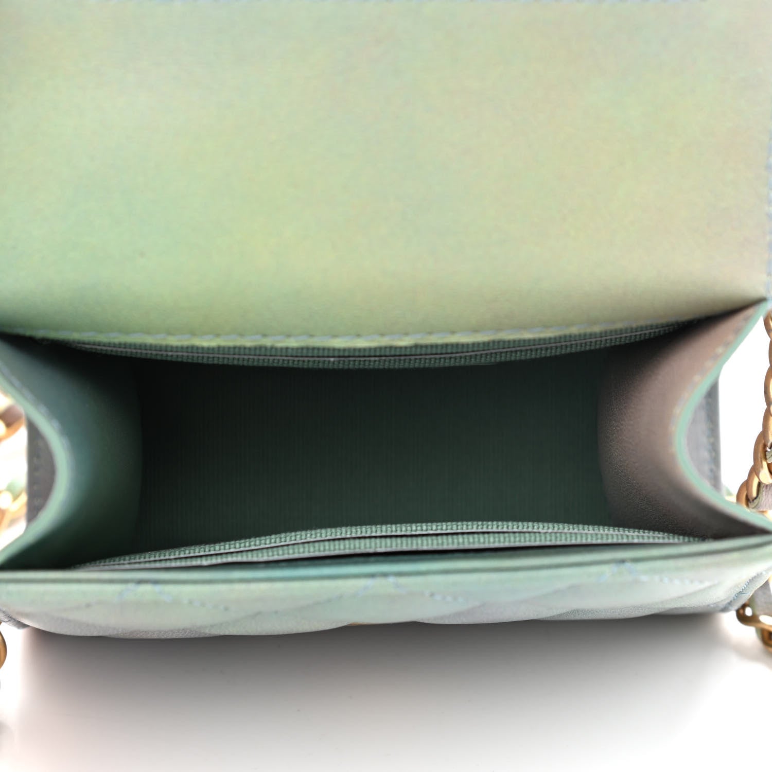 Chanel Lambskin Quilted Ombre Top Handle Flap Clutch With Chain Green Purple 5 of 10