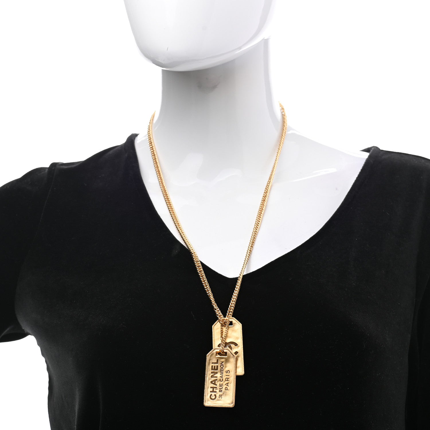 Chanel Metal ID Dog Tag Charm Necklace Gold 2 of 8