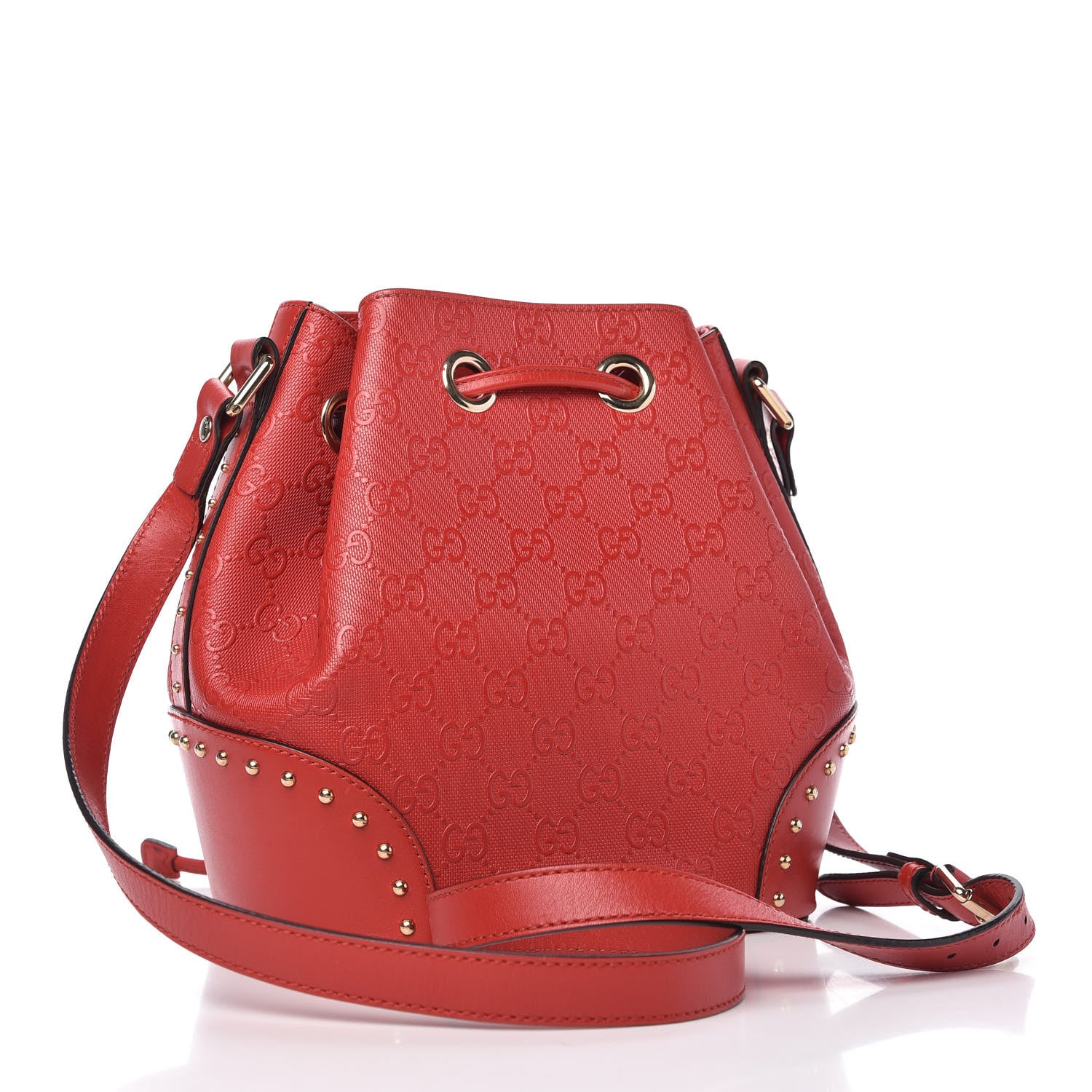 Gucci HIlary Lux GG Monogram Embossed Studded Small Bucket Bag Tobasco 3 of 10