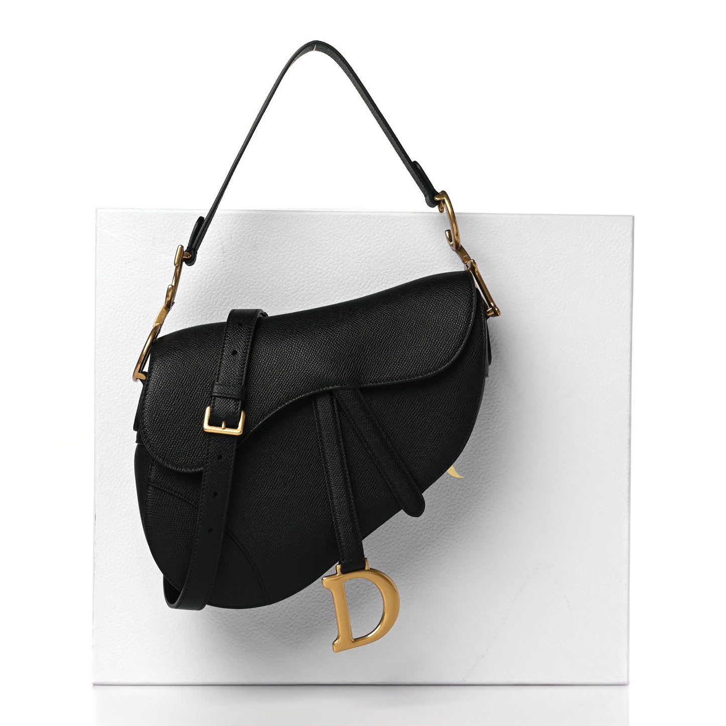 Grained Calfskin Saddle Bag With Strap Black