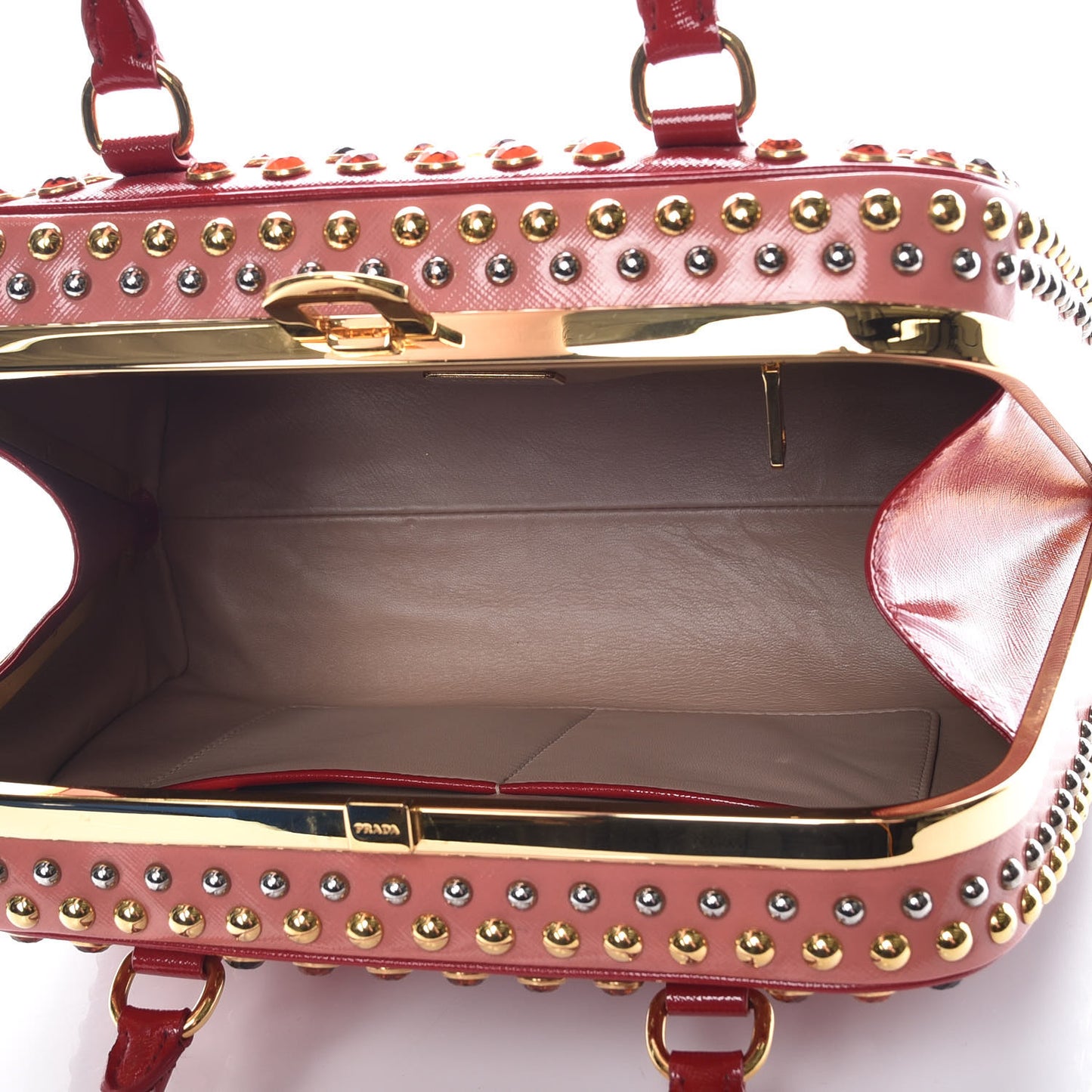 Saffiano Vernice Crystal Pyramid Bag Rosso