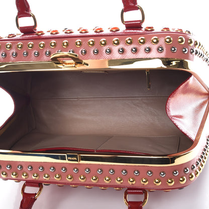 Prada Saffiano Vernice Crystal Pyramid Bag Rosso 7 of 13