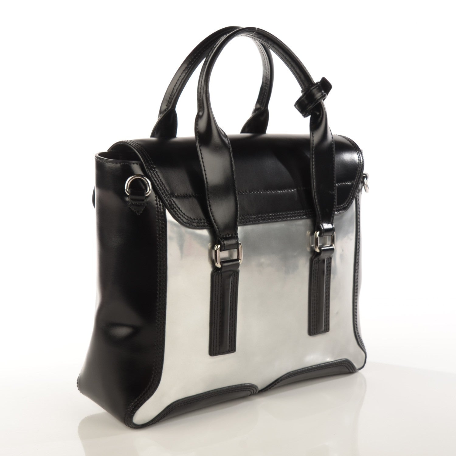 3.1 Phillip Lim 3.1 Metallic Leather Medium Specchio Pashli Satchel Black Silver 3 of 7