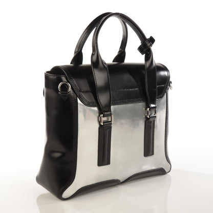 3.1 Phillip Lim 3.1 Metallic Leather Medium Specchio Pashli Satchel Black Silver 3 of 7