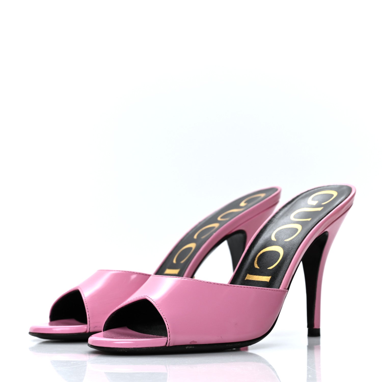 Gucci Polished Calfskin Scarlet Mid Heel Slide Sandals 36 Pink Plexi 3 of 10
