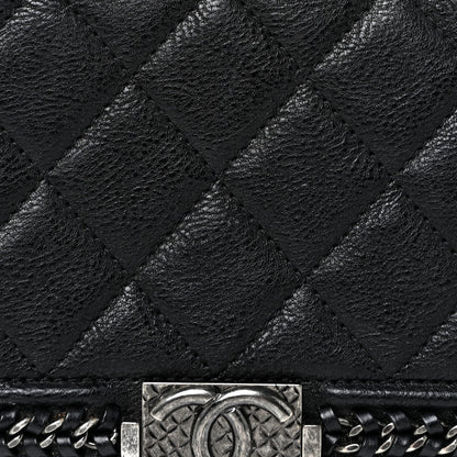 Chanel Calfskin Quilted Boy Chain Large Gusset Zip Around Wallet Black 10 of 15