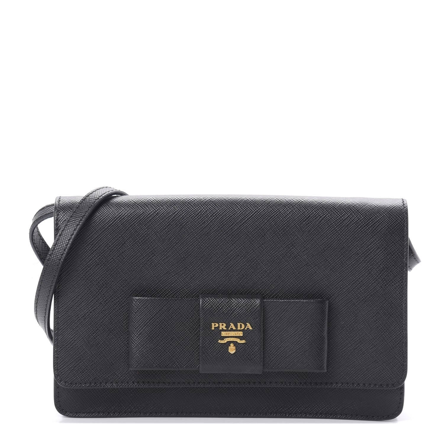 Prada Saffiano Bow Flap Wallet Black 1 of 11