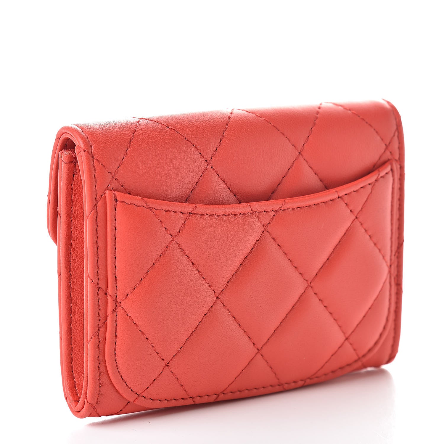 Chanel Lambskin Quilted Flap Card Holder Wallet Red 3 of 9