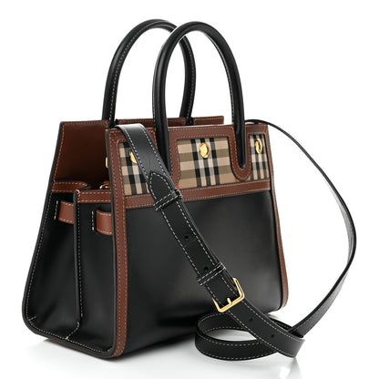 Burberry Calfskin Vintage Check Mini Two Handle Title Bag Black 3 of 12