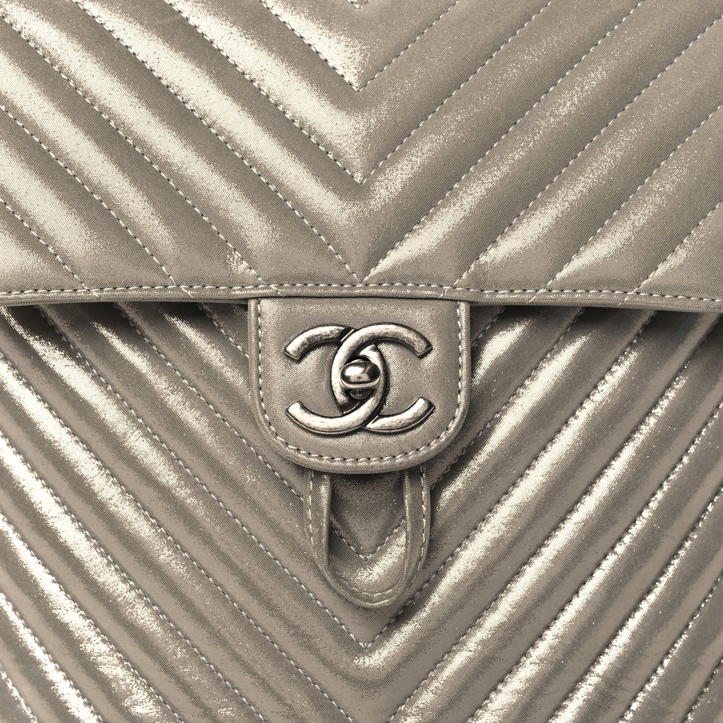 Iridescent Calfskin Chevron Quilted Small Urban Spirit Backpack Silver