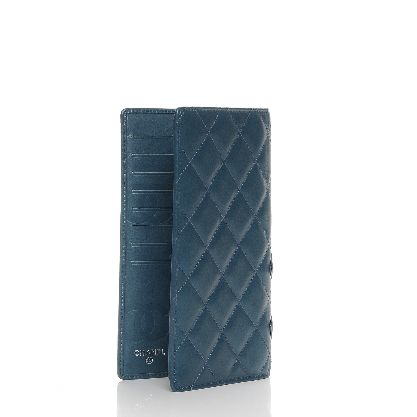 Calfskin Quilted Cambon Yen Wallet Blue