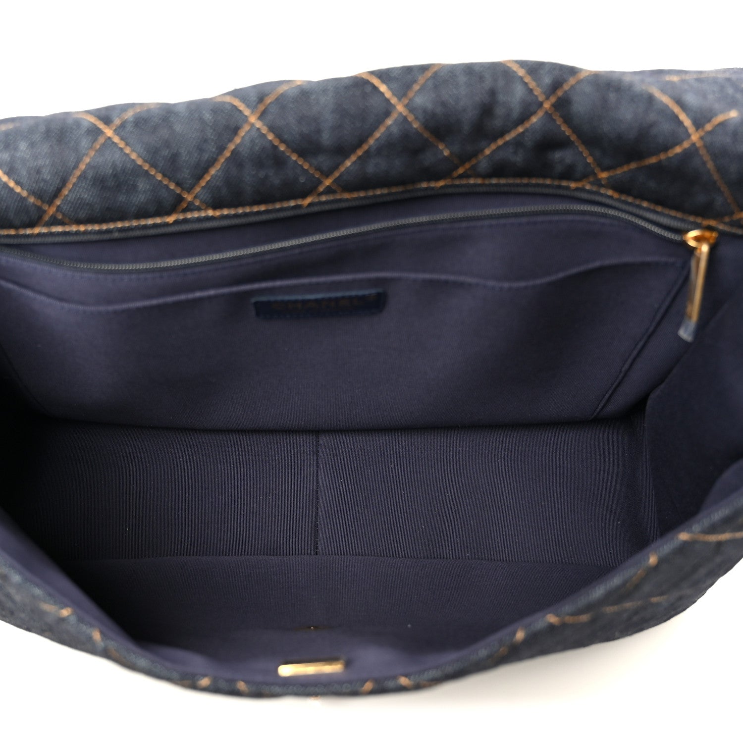 Chanel Denim Quilted XXL Travel Flap Bag Dark Blue Orange 5 of 12